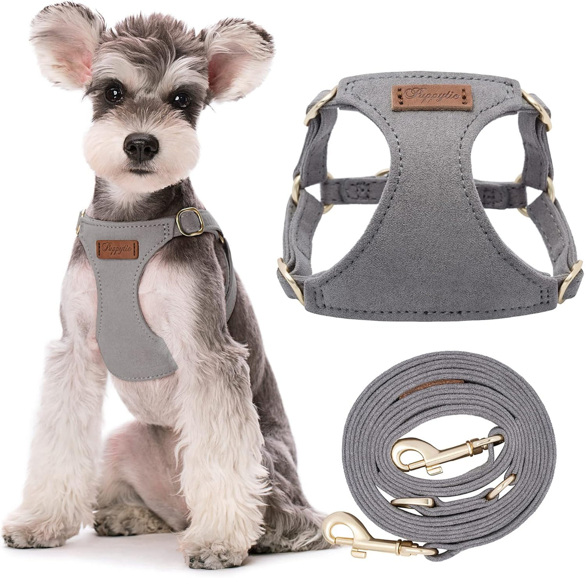 Puppytie No Pull Dog Harness with Multifunction Dog Leash,Soft Adjustable No Choke Escape Proof Pet Harness Vest for Medium Dogs or Large Dogs,Silver Grey,M