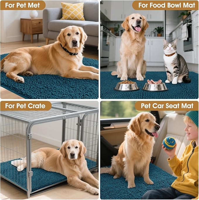 IM HOME 36" x 24" Teal Blue Dog Door Mats for Muddy Paws, Chenille Absorbent Dog Mat, Non Slip Heavy Mud Mat for Dogs, Soft Pet Bed Mat for Entryway, Mud Paws, Inside Floor