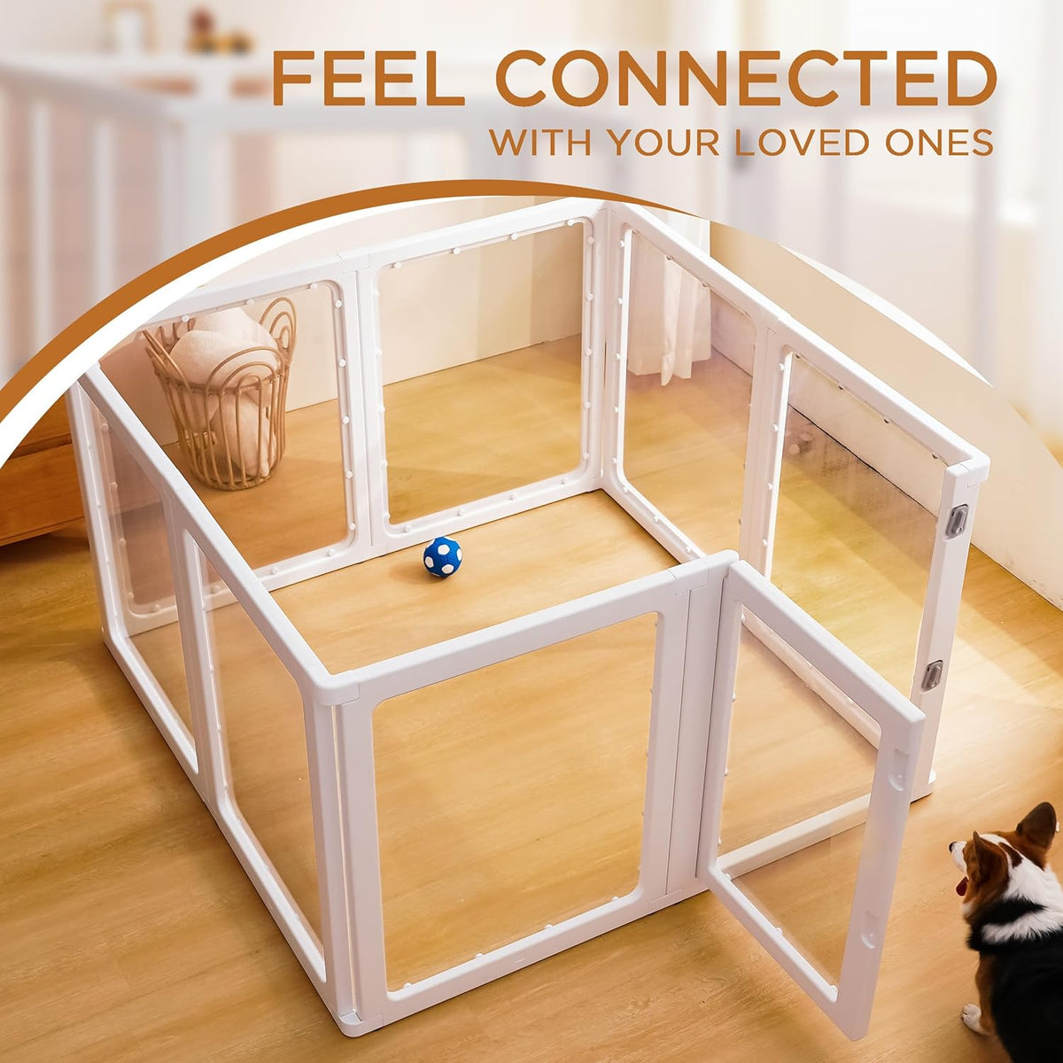 Citylife Clear Acrylic Plastic Dog Playpen Indoor,for Puppy Cat Rabbit Ferret Transparent Pet Pen,Easy Assemble Whelping Crate Kennel Cage Enclosure for Small & Medium Dogs 8 Panels