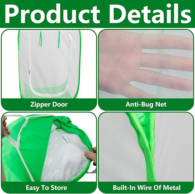 24" x 24" x 36" Pop Up Garden Mesh Plant Cover, Plant Protectors Mesh Plant Enclosure, Garden Net Cage Pest Protection Guard Tent with Storage Bag for Protect Plant Vegetable Fruit from Birds Insects