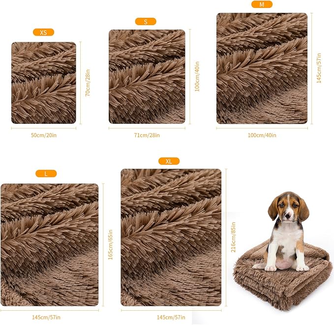Waterproof Calming Dog Bed Covers Pets Blanket for Large Dogs Cats Brown Fluffy Long Faux Fur Pet Blankets Reversible Couch Sofa Cover Washable Love Bed Mats(Brown,XL-85x57in)