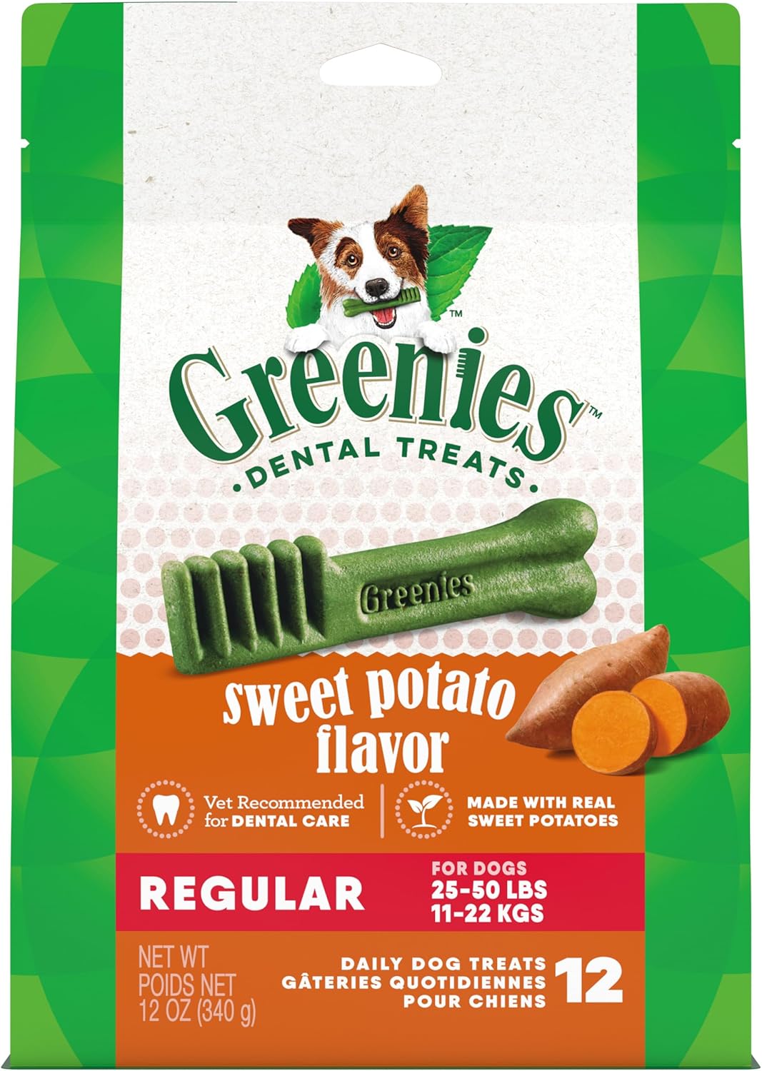 Greenies Regular Dental Dog Treats, Sweet Potato Flavor, 12 oz. Pack (12 Treats)