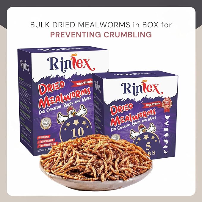 Dried Mealworms 5 lbs - More Protein Than Black Soldier Fly Larvae for Chickens (BSFL) - Wild Bird Seed for Outside Feeders - Woodpecker Food - Parrot Treats - Dried Worms for Chicken