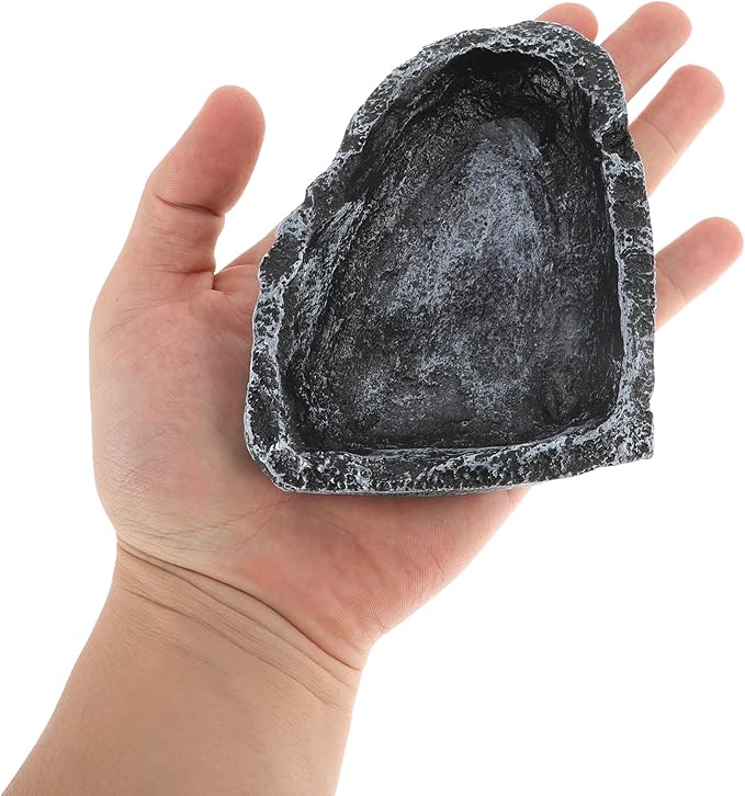 Reptile Food Dish, Resin Lizard Reptile Food Dish, Turtle Water Bowl, Terrarium Feeding Bowl Accessory for Lizard Tortoise Snakes Gecko, Black, 4.72"x3.74"x0.98"