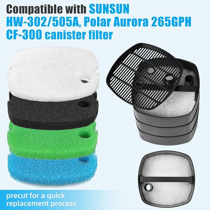 AQUANEAT Replacement Canister Filter Pads Compatible with SUNSUN HW-302 Aquarium Filter Media Sponge Floss