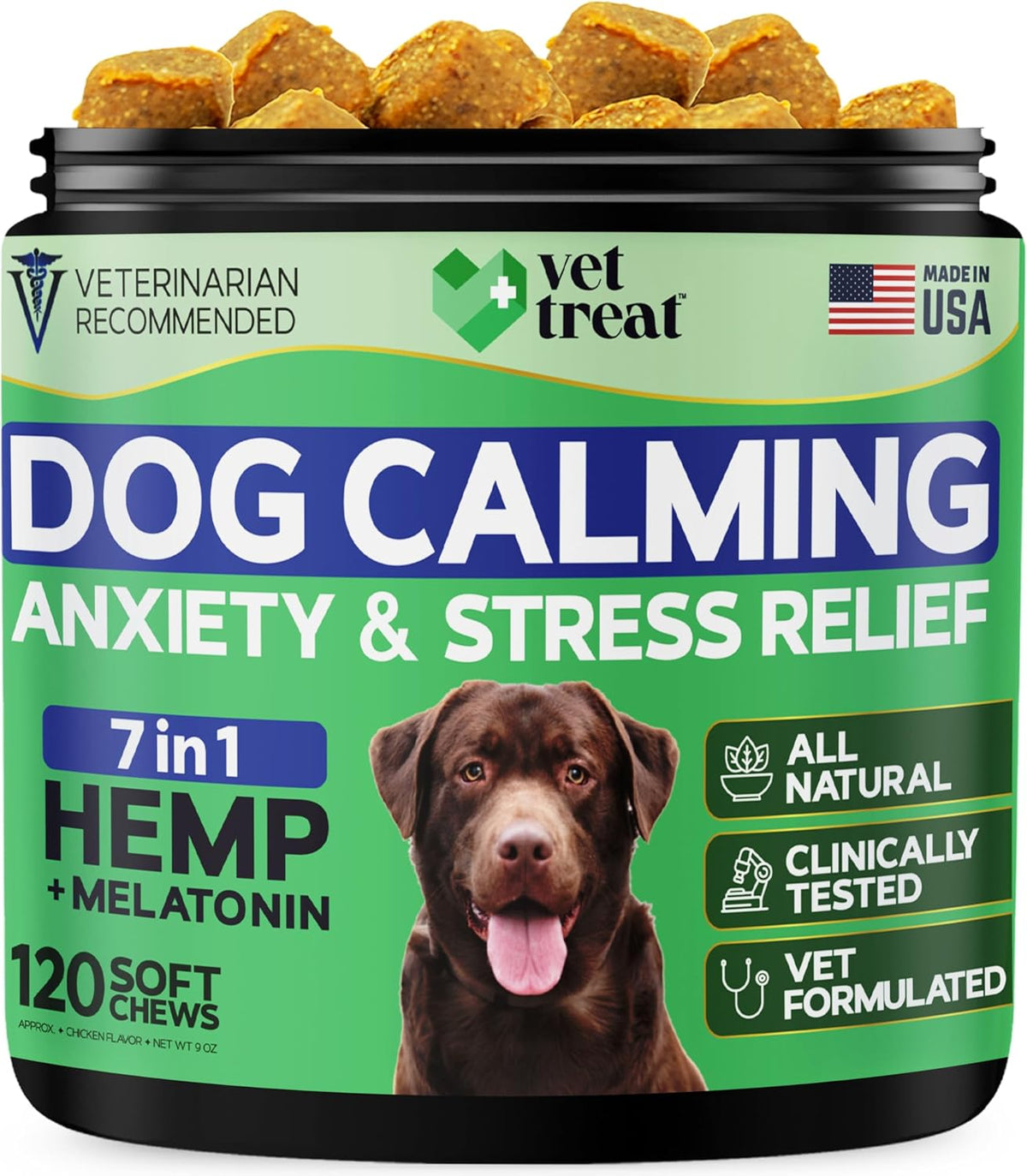 Hemp Calming Chews for Dogs - Dog Calming Chews - Anxiety Relief Treats with Melatonin - Advanced Stress Relief, Separation Aid, Barking, Thunder, Fireworks, Travel - Made in USA - 120 Soft Chews