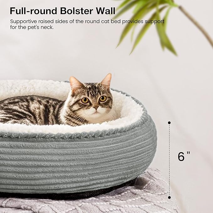 Love's cabin Round Donut Cat and Dog Cushion Bed, 20in Pet Bed for Cats or Small Dogs, Anti-Slip & Water-Resistant Bottom, Super Soft Durable Fabric Pet beds, Washable Luxury Cat Dog Bed Stripe Grey