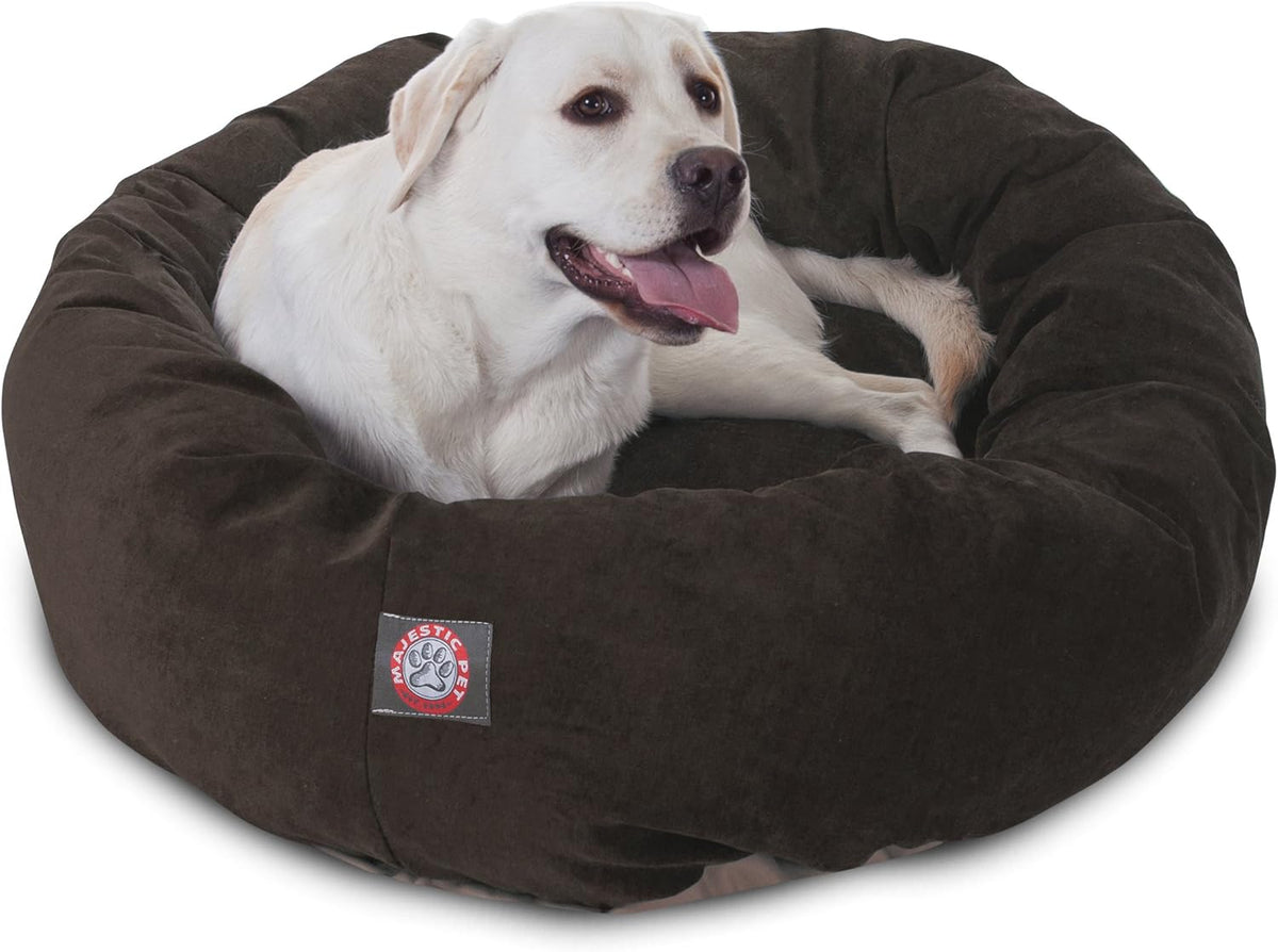 Majestic Pet 40 Inch Micro Velvet Calming Dog Bed Washable 40x29x9 (inch) – Cozy Soft Round Donut Dog Bed with Spine for Head Support - Pet Bed Large – Storm (2025)