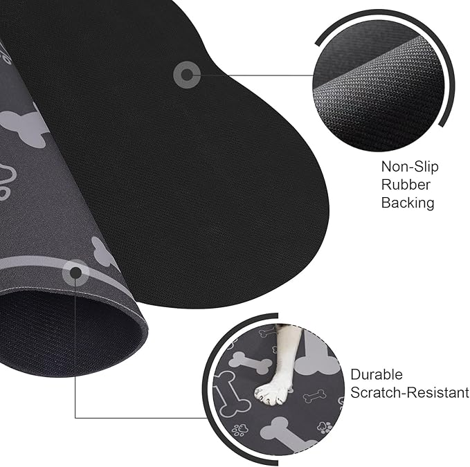 Dog Cat Food Mat,Rapid AbsorbentPet Feeding Mat, Bone Shaped Dog Placemat Water Bowl Mat with Rubber Backing,No Stains Dog Cat Food Mats Indoor, Pet Accessories Supplies 17""×29"" Dark Grey