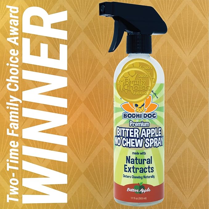 Bodhi Dog Bitter Apple No Chew Spray - Natural Training Aid for Dogs & Puppies - Discourages Pet from Chewing and Biting on Furniture, Shoes, Plants & More - Safe, Humane, Made in USA (17 Fl Oz)