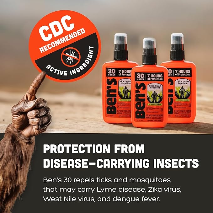 Ben's Tick & Insect Repellent - Travel Size Bug Spray with 30% DEET for Mosquitoes, Ticks & More - Up to 7 Hours of Protection - Fragrance-Free - 3.4 Fl Oz (4 Pack)