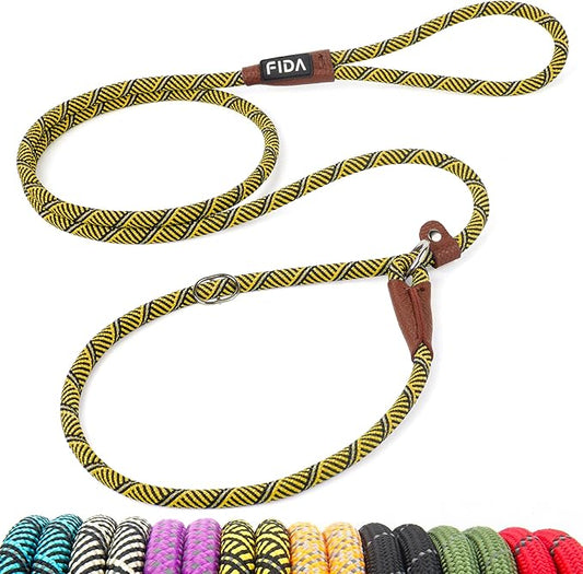 Fida Durable Slip Lead Dog Leash, 6 FT x 3/8" Heavy Duty Comfortable Strong Rope Slip Lead for Small Dogs and Puppies, No Pull Pet Training Leash with Highly Reflective (3/8", Yellow)