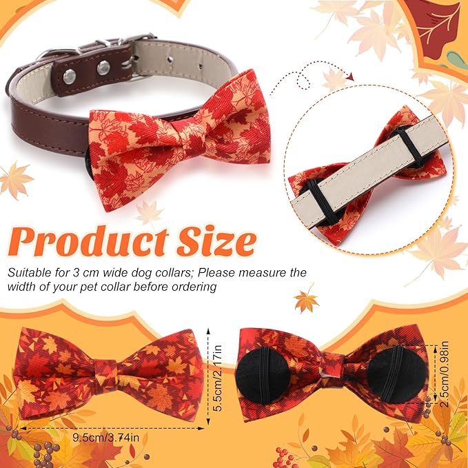 Hillban 50 Pcs Fall Collar Dog Bow Ties Maple Leaves Dogs Collar Accessories Pets Bow Ties Attachment with Elastic Bands Detachable Charms for Doggie Fall Autumn Costume
