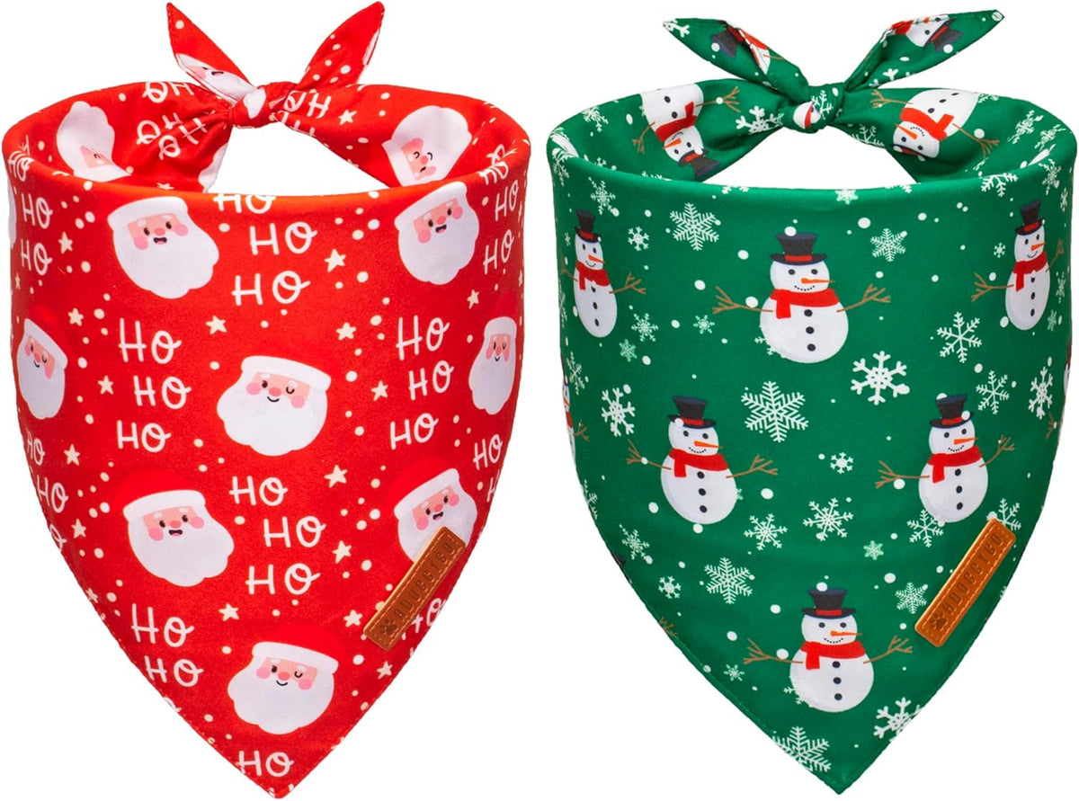 ADOGGYGO Christmas Dog Bandanas, Snowman Santa Xmas Pet Scarf, Multi Size Offered, Red Green Christmas Bandana for Extra Large Dogs Pets (X-Large)