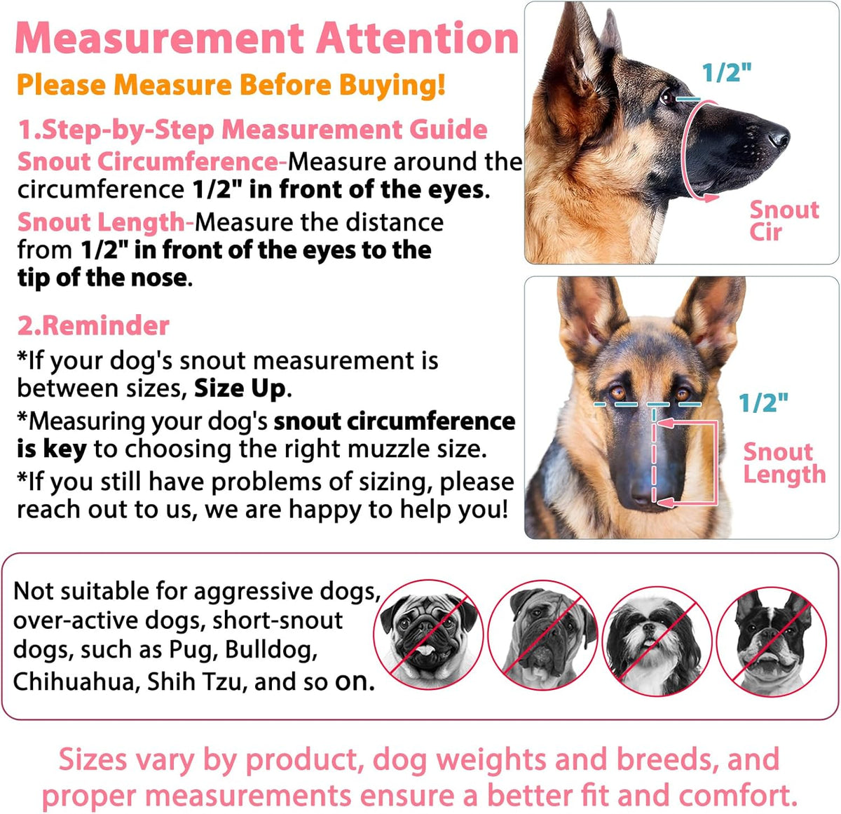 LUCKYPAW Dog Muzzle, Mesh Muzzle for Large Medium Small Dogs, Soft Mouth Guard for Biting Chewing, Breathable Mouth Cover with Adjustable Hook and Loop for Training, Grooming(Black, XS)