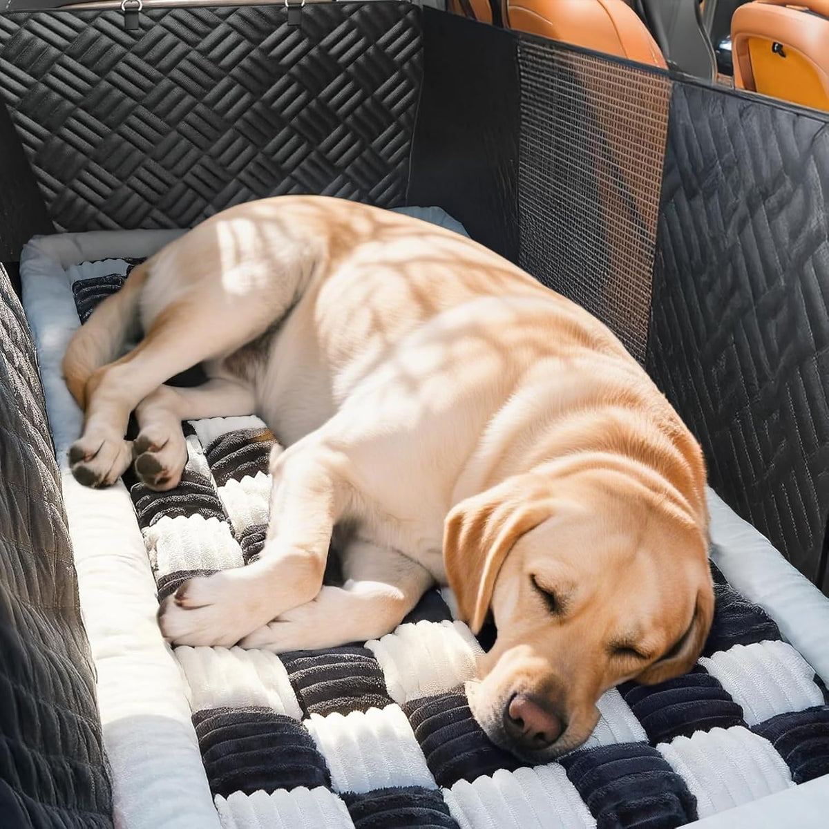 Dog Car Seat Cover for Back Seat, Plaid Backseat Pet Bed Mat, Non-Slip Travel Dog Bed for Backseat Extenders, 24.8" x 54", Black and White