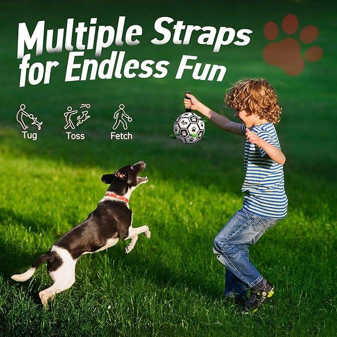 QDAN Dog Toys Dog Balls, World Cup Dog Soccer Ball with Straps, Dog Birthday, Herding Ball, Durable Balls for Small Medium Pet, Puppy Outdoor Toy (6 Inch)