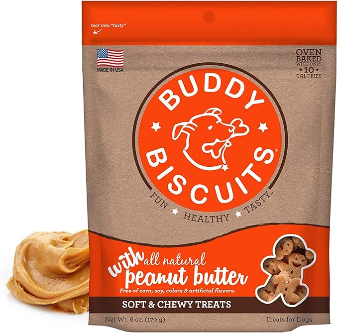 Pet Faves Buddy Biscuits Soft & Chewy Treats for Small & Large Dogs, Grilled Beef, Roasted Chicken, Bacon & Cheese Peanut Butter with 10ct Wipes (2 Grain Free 5oz, 2 Healthy Whole Grain 6oz)