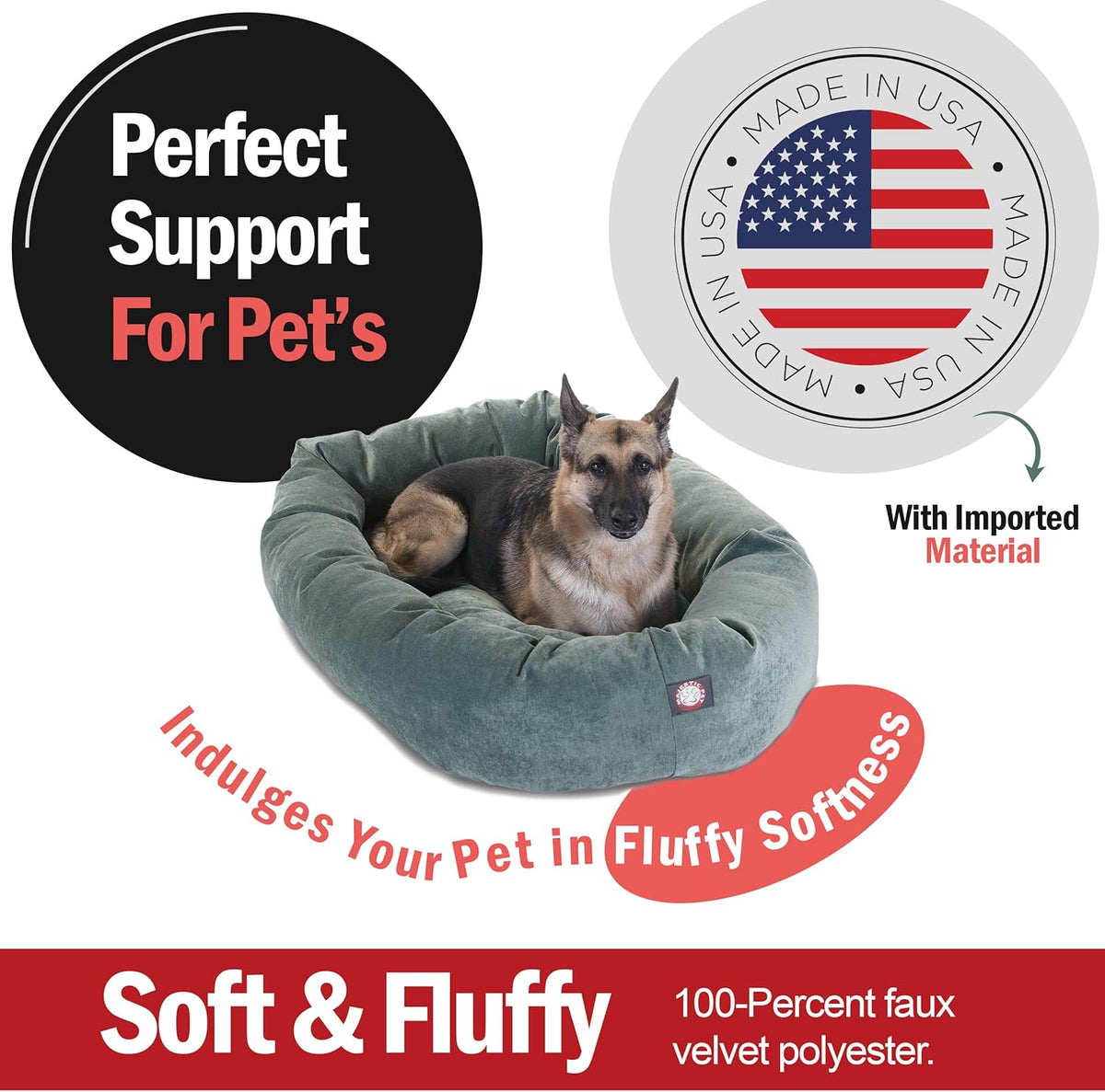 Majestic Pet 52 Inch Micro Velvet Calming Dog Bed Washable 52x35x11 (inch) – Cozy Soft Round Donut Dog Bed with Spine for Head Support - Pet Bed X- Large – Azure