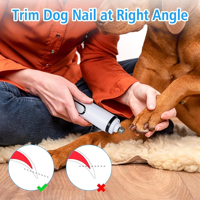 Pet Nail Grinder for Dogs and Cats - Super Quiet and Low Vibration Electric Dog Nail Grinder with 2 LED Lights - USB Rechargeable and Cordless - 3 Speeds - Small to Large Pets (White)
