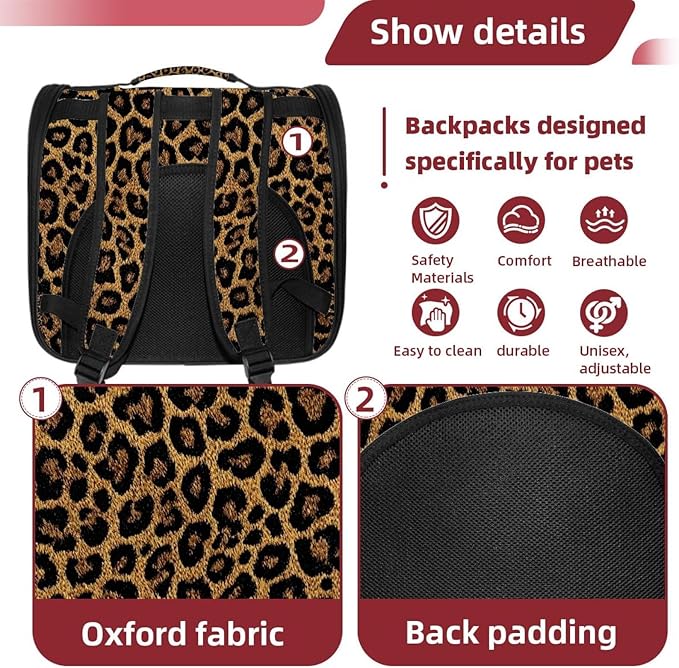 Classic Leopard Print Pet Cat Backpack Carrier for Kitty Small Dog, Ventilated Pet Carrier Bag for Car, Walking, Hiking, Outdoors