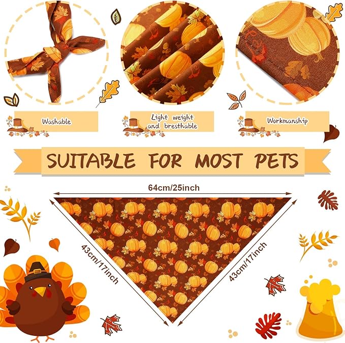 Weewooday 20 Pieces Fall Thanksgiving Dog Bandanas for Dogs Pumpkin Dog Bandana Turkey Triangle Pet Bib Adjustable Pet Bandana Soft Doggy Kerchief Accessories for Pet Costume