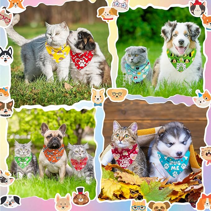 Dog Bandanas Bulk, Adjustable Cat Outfit, Pet Bibs Colorful Triangle Scarf Pet Bandanas for Medium Large Dogs Birthday Costume Decoration (60PCS_Classic)