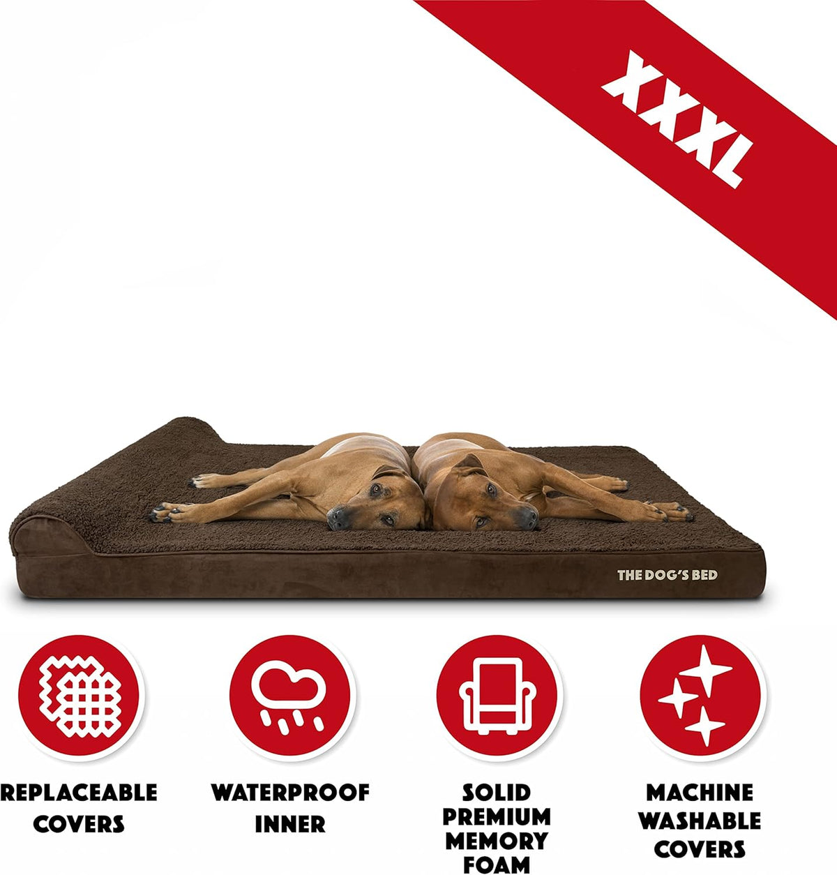 The Dog’s Bed Orthopedic Headrest Dog Bed XXXL Brown Plush 64x44, Memory Foam, Pain Relief for Arthritis, Hip & Elbow Dysplasia, Post Surgery, Lameness, Veterinary Approved, Waterproof Washable Cover