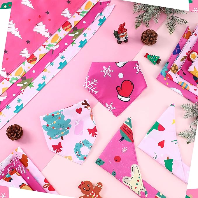 100 Pcs Christmas Dog Bandanas Bulk Pet Bibs Pink Triangle Scarf Pink Pet Bandanas for Medium Large Girls Dogs Christmas Xmas Party Birthday Costume Decor