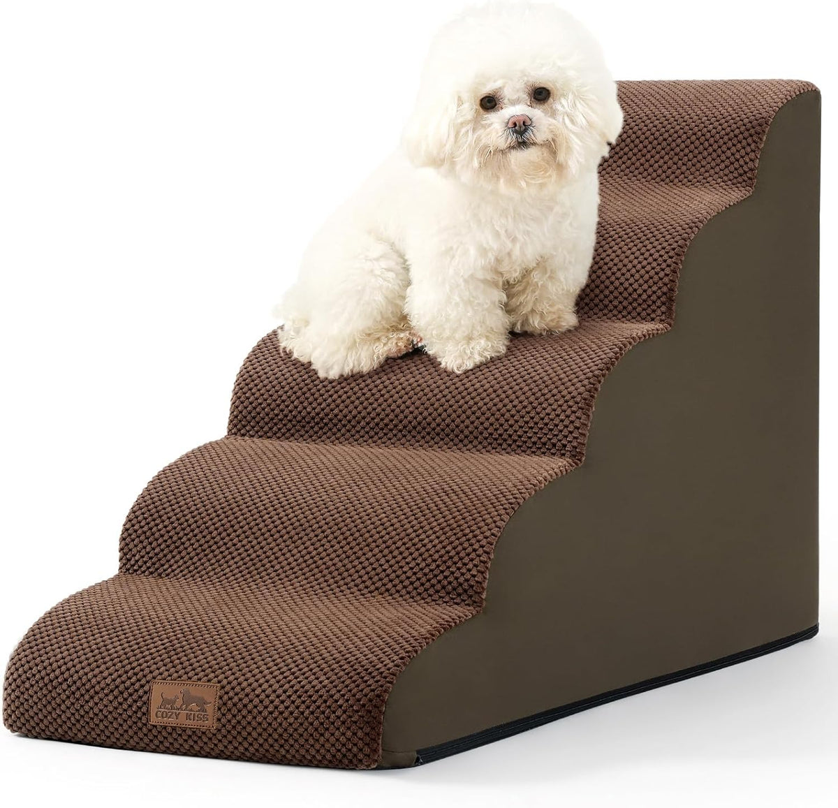 Dog Stairs for High Bed 22.6" H, Small Dog Step for Puppy, Older or Cat, Curved Ramp for Car, Ladder with High Density Foam, Lightweight, Durable, 15.7x33x22.6 inch, 5 Step, Brown