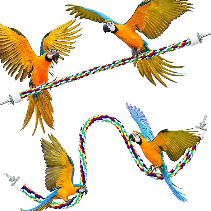 Weewooday 2 Pcs Bird Rope Perches Climbing Rope Bird Cage Accessories for Parrots, Parakeets, Cockatiels, Conures