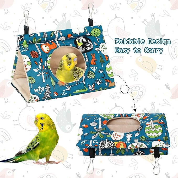 Rypet Winter Warm Bird Nest House - Hanging Hammock Velvet Shed Hut Cage Plush Fluffy Birds Hideaway Sleeping Bed Fuzzy for Parrot Parakeet Cockatiels Budgies Lovebird Small（Blue）