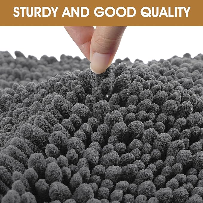 IM HOME 2 Pieces Muddy Door Mats for Dogs, Chenille Absorbent Pet Mats, Quick Dry, Trap Dirt Non Slip Heavy Indoor Doormat Soft Dog Bed Mat Front Inside Door Mat for Indoor Outdoor Entrance,Grey