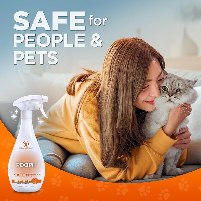 POOPH® Kitty Odor Eliminator – 32 fl oz Bottle – Proprietary Odor-Elimination Technology Works On-Contact – Cat Trees, Toys, Furniture, Bedding – NO Fragrances, NO Harsh Chemicals, Safe & Non-Toxic