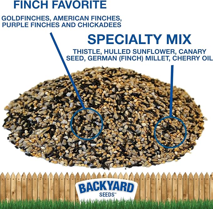 CountryMax Backyard Seeds Finch & Small Songbird Frenzy Wild Bird Seed Mix – 5 lb Bag | Premium Blend with Nyjer, Millet, Sunflower Chips | Attracts Goldfinches, House Finches, Chickadees
