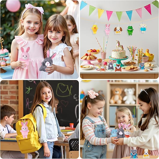 Sofier 12 Packs Mini Stuffed Animals Bulk Party Favors for Kids Treasure Box Toys Classroom Plush Toys Claw Machine Cute Key Chains Carnival Prizes Small Valentine Halloween Stocking