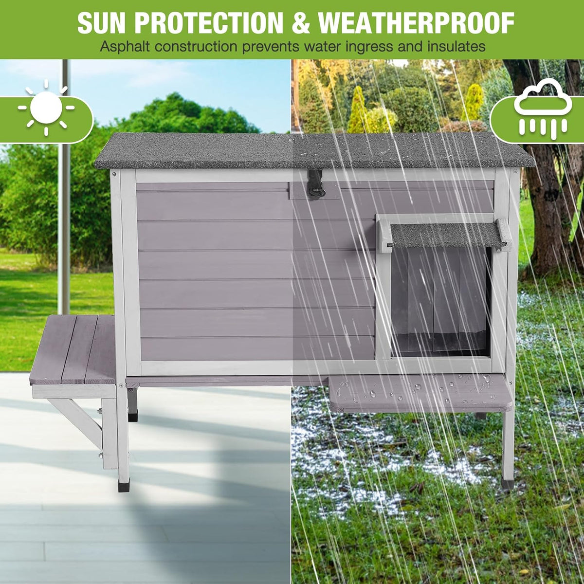 GUTINNEEN Insulated Outdoor Cat House with Triple-Layer Design - Weatherproof Cat Shelter with All-Round Insulated Foam Liner, Elevated Base & Escape Doors for Feral/Stray Cats (Winter-Ready)