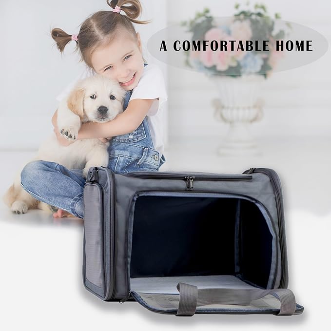 Airline Approved Soft Sided Pet Carrier for Small and Medium Dogs, Cats, and Puppies (Up to 15 lbs), Collapsible Portable Travel Bag for Dogs Cats (Grey)