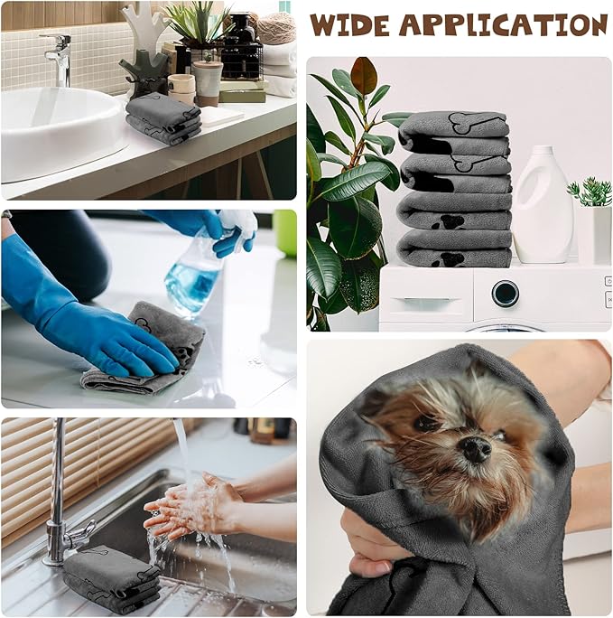 Chumia 4 Pcs Dog Towels for Drying Dog Puppy Bulk Microfiber Absorbent Paw Towel Pet Bathing Supplies Quick Drying for Medium Cats Pets Shower(55 x 28 Inch,Gray)