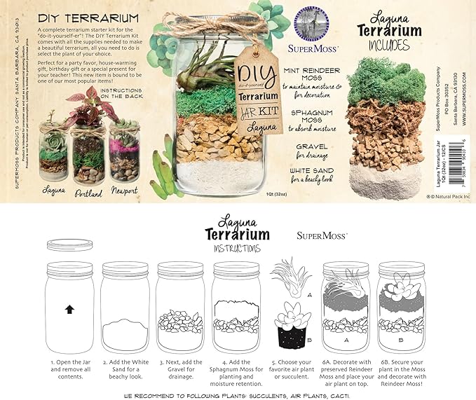 SuperMoss (90410) Terrarium Jar DIY Kit – Build Your Own Mini Garden in a Jar, Idea for Budding Gardeners, Creative Kids & Plant Lovers of All Ages, 32oz, Laguna