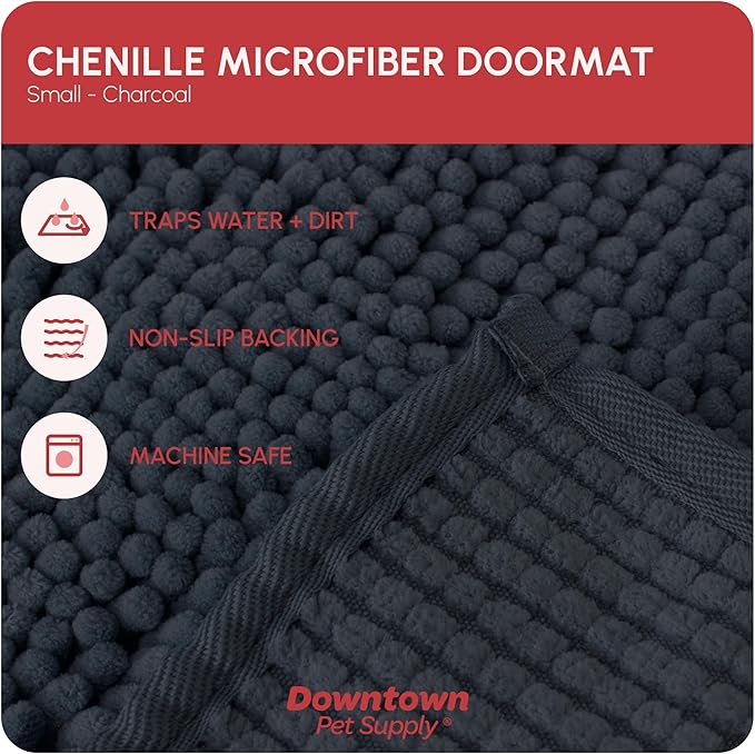 My Doggy Place Microfiber Dog Mat for Muddy Paws, 18" x 24" Charcoal - Absorbent and Quick-Drying Dog Paw Cleaning Mat, Washer and Dryer Safe - Non-Slip Rubber Backed Dog Floor Mat, Small