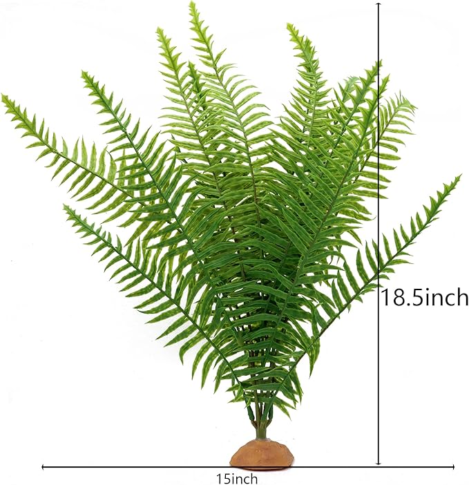 JIHAQUA Fake Fern Plants, Reptile Plastic Terrarium Decor, Reptiles Amphibians Tank Accessories for Crested Gecko Leopard Lizard Chameleon (Fern-L)