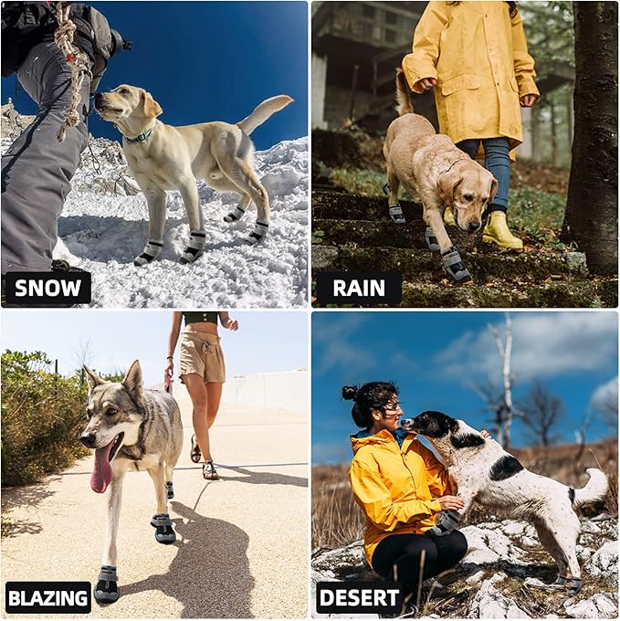 Hcpet Dog Shoes for Large Dogs, Waterproof Dog Booties for Small Medium Dogs, Anti-Slip Dog Boots & Paw Protectors for Hot Pavement Winter Snow Hiking with Reflective Straps Black Size 7