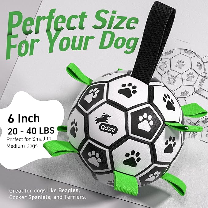 QDAN Dog Toys Dog Balls, World Cup Dog Soccer Ball with Straps, Dog Birthday, Herding Ball, Durable Balls for Small Medium Pet, Puppy Outdoor Toy (6 Inch)