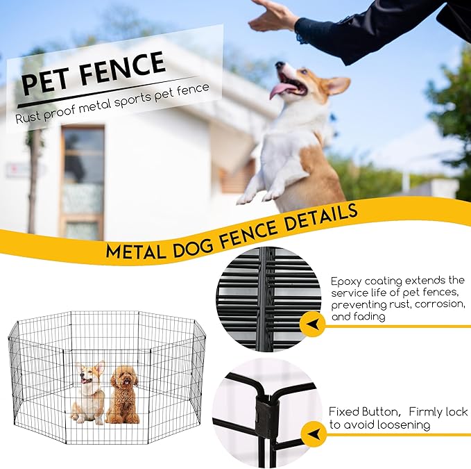 FDW 30 Inch Dog Pen 8 Panel Dog Playpen Indoor Outdoor Metal Puppy Pet Fence Portable Folding Animal Exercise Fence,Black