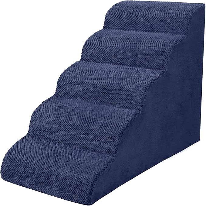5 Steps Dog Stairs for Bed, 24" Dog Steps for High Bed, High Density Pet Steps for Small Dogs, Extra Wide Non-Slip Dogs Ramp for Injured, Older Pets, Small Cats, Navy