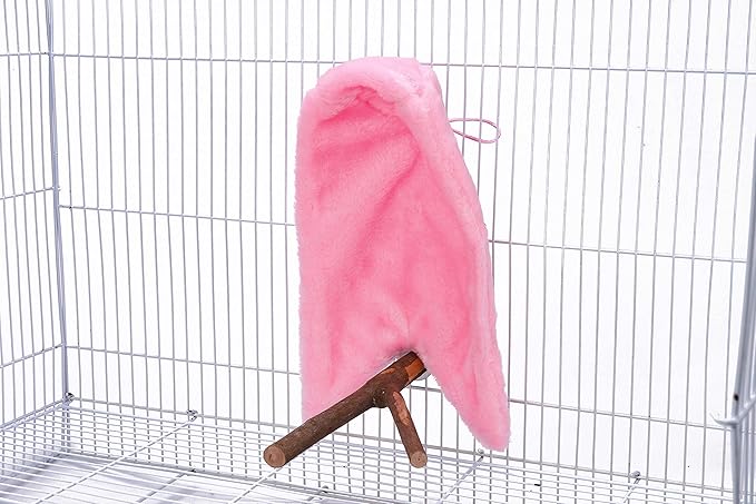 Comfort Corner Fleece Bird Blanket Parrot Cage Snuggle Hut Warm Bird Nest House Bed Hanging Hammock Toy for Parakeet Cockatiel Pigeon Small Animals Shelter Plush Bedding(Pink/M)