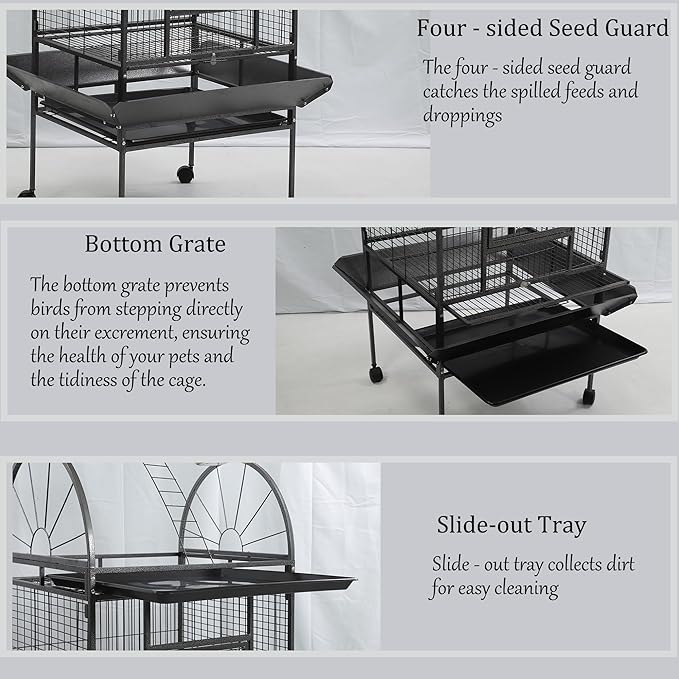 69-inch Large Bird Cage with Stand, Flight Cages for Parakeets & Play Top & Birdcage Cover for African Grey Quaker Amazon Cockatiel Sun Parakeet Green Cheek Conure Lovebird Eclectus Parrot