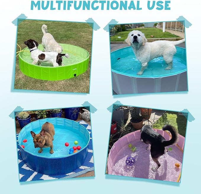 Furrybaby Dog Pool, Kiddie Pool Hard Plastic Foldable Dog Pools for Large Dogs Portable Pet Doggie Wading Swimming (Navy 63'') Indoor and Outdoor