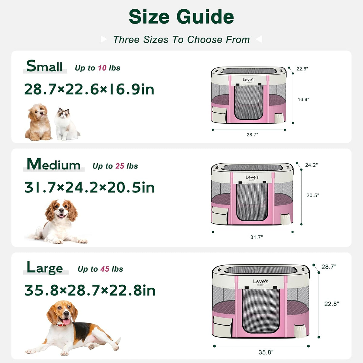 Love's cabin Pet Puppy Dog Playpen, Large Dog Tent Crates Cage Indoor/Outdoor, Portable Exercise Playpen for Cat, Foldable Pop Up Dog Kennel Playpen with Carring Case (L, Light Pink)